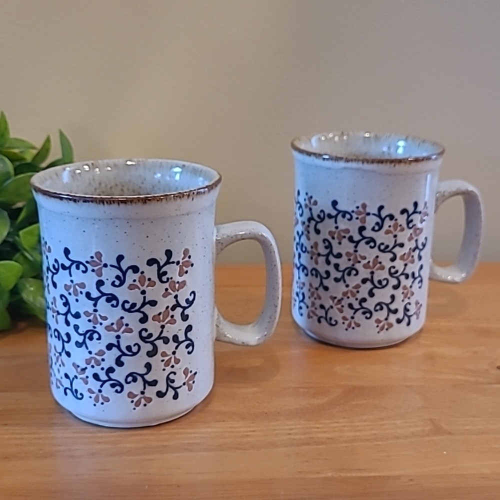 DUNOON CERAMICS SCOTLAND Floral Pattern Ceramic Mugs, Set Of 2